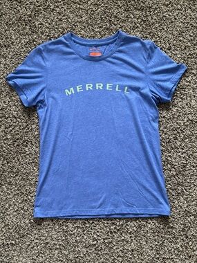Merrell Women's Blue Logo Crew Tee with Lime Accent